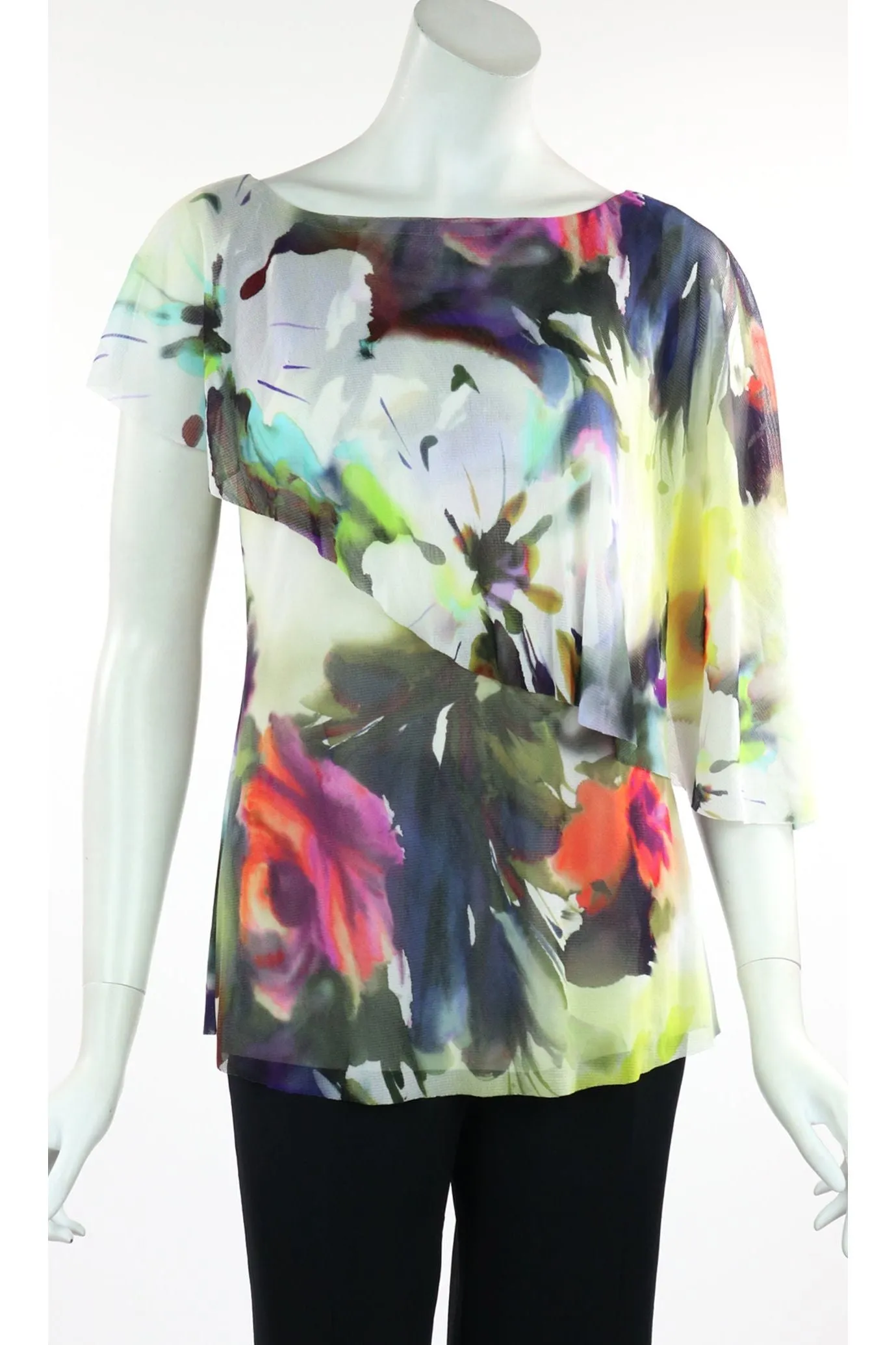 TIFFANY Butterfly Sleeve Overlay Print Top