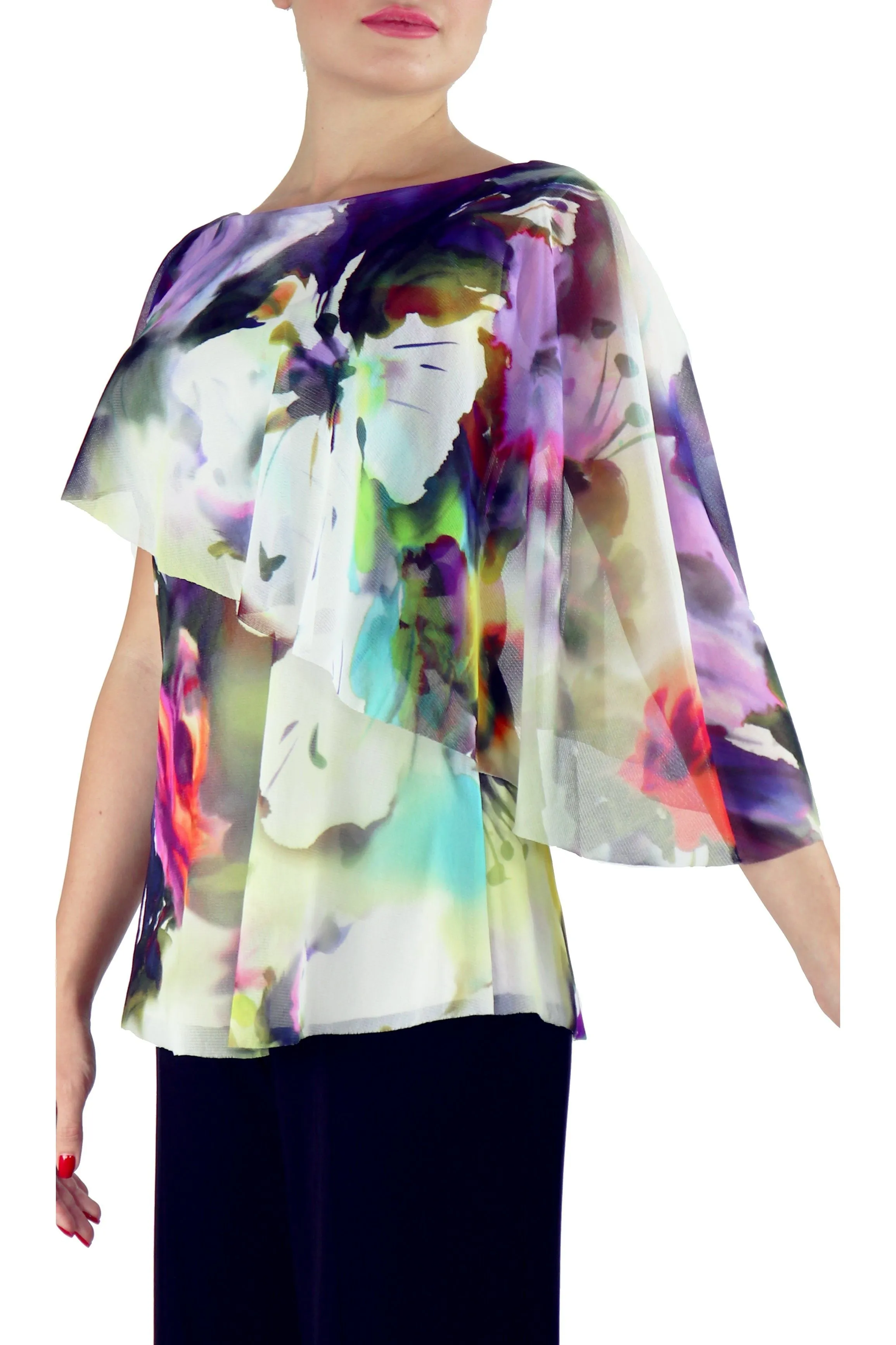 TIFFANY Butterfly Sleeve Overlay Print Top