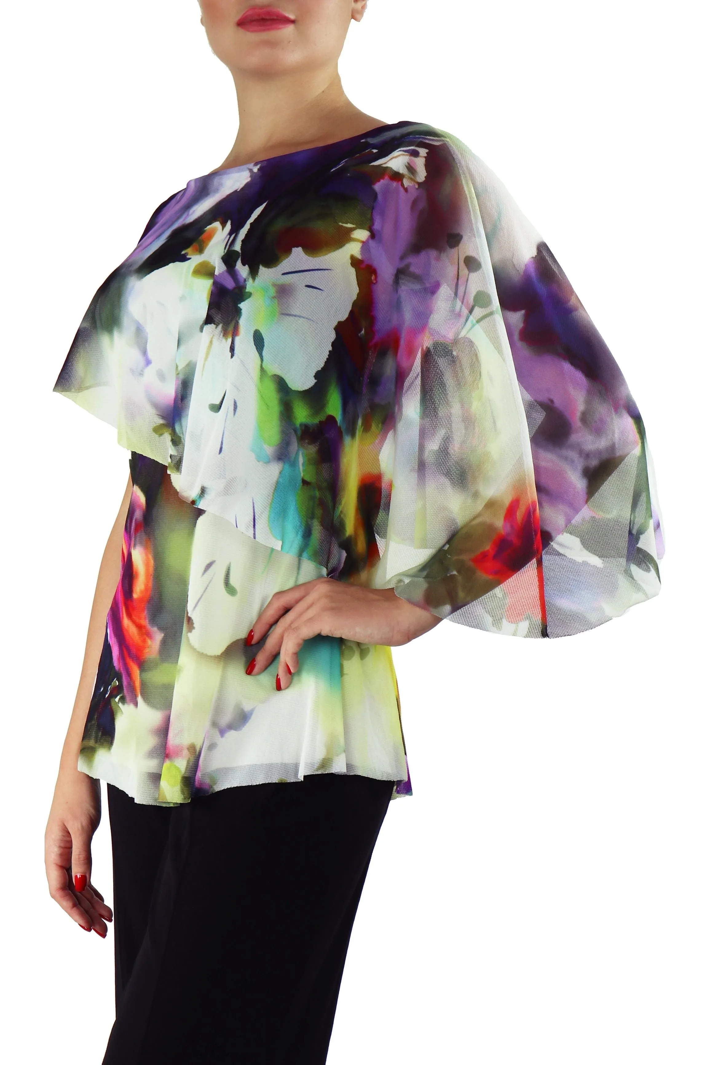 TIFFANY Butterfly Sleeve Overlay Print Top