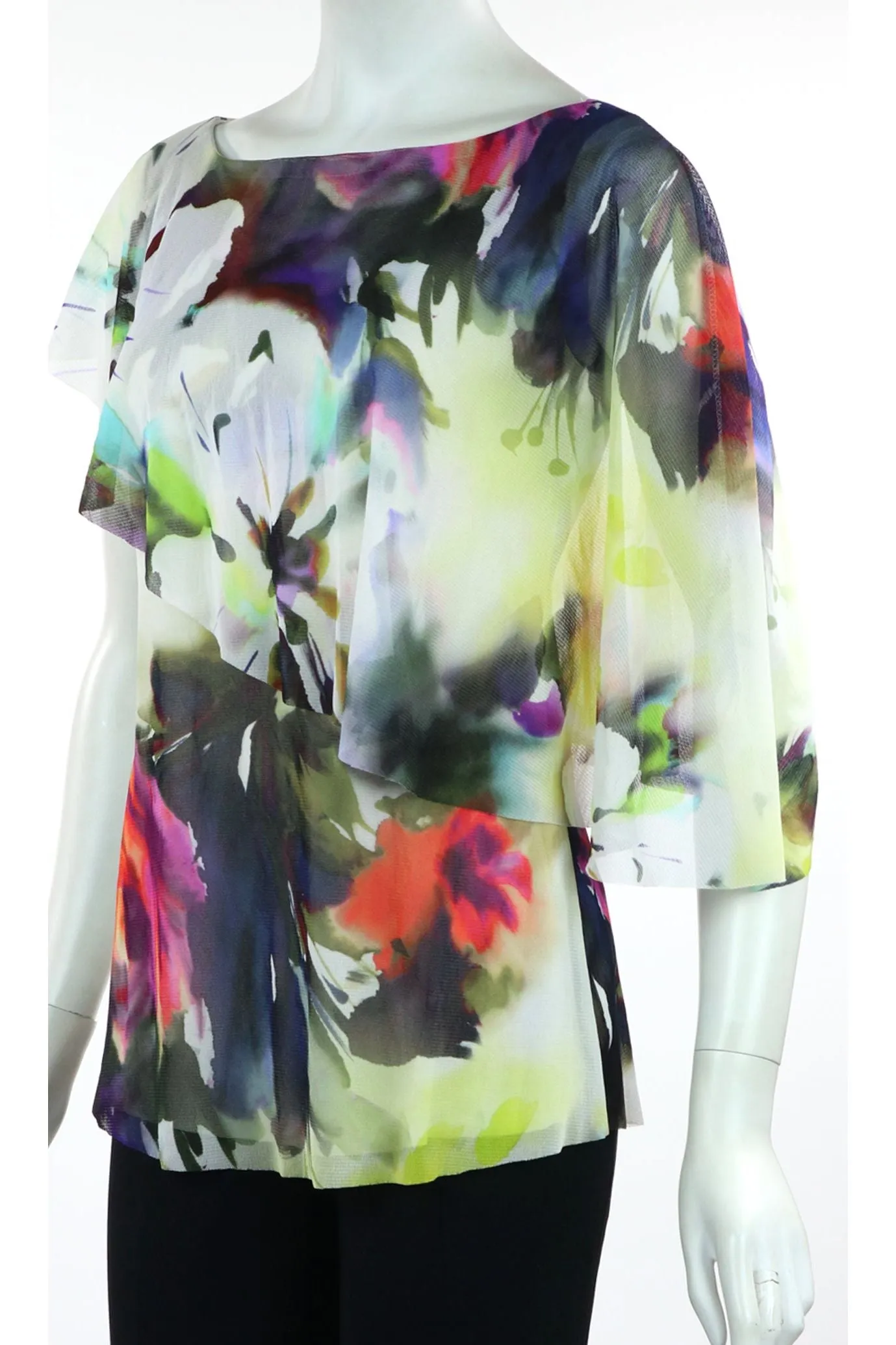 TIFFANY Butterfly Sleeve Overlay Print Top