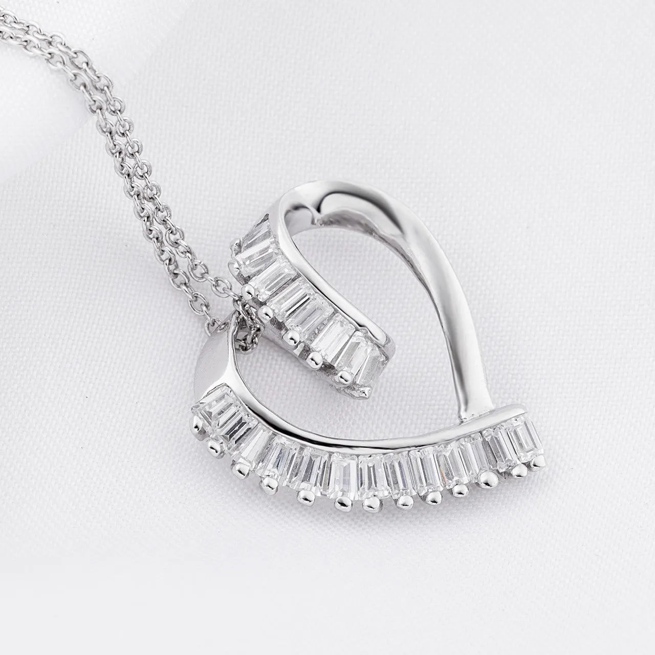 Unique Open Heart with Rectangle Crystal Inlaid Pendant Necklace