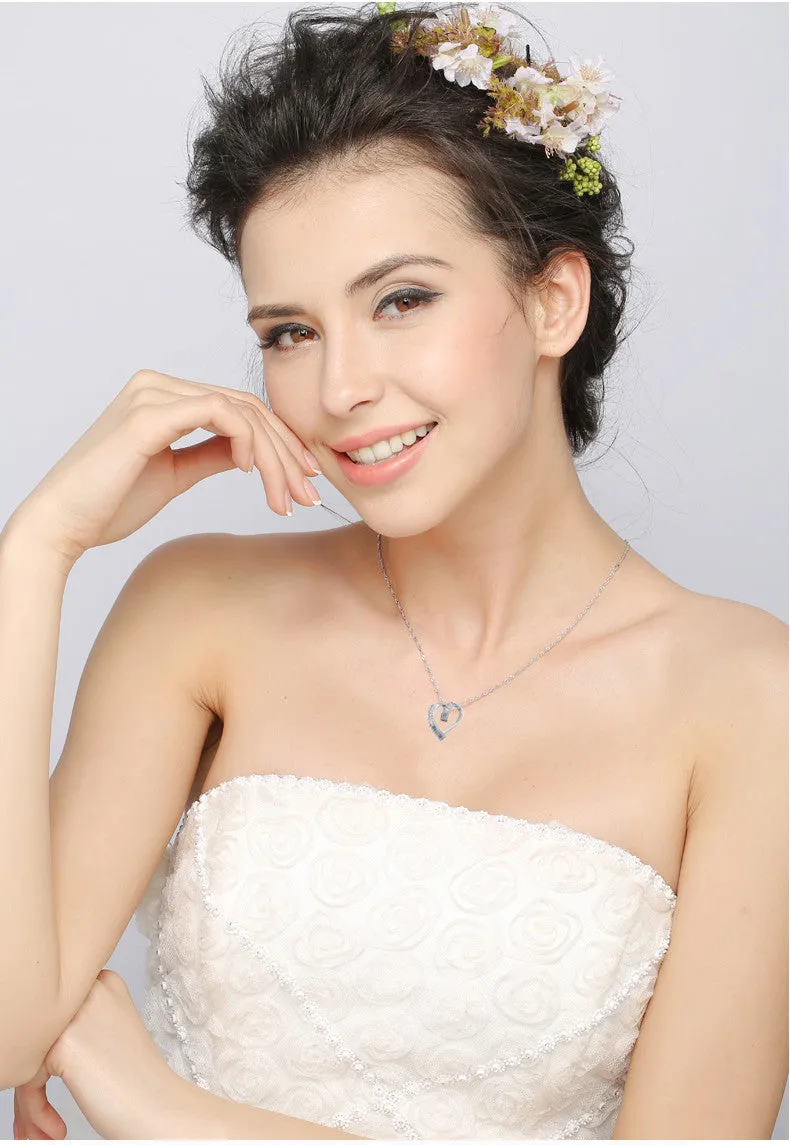 Unique Open Heart with Rectangle Crystal Inlaid Pendant Necklace