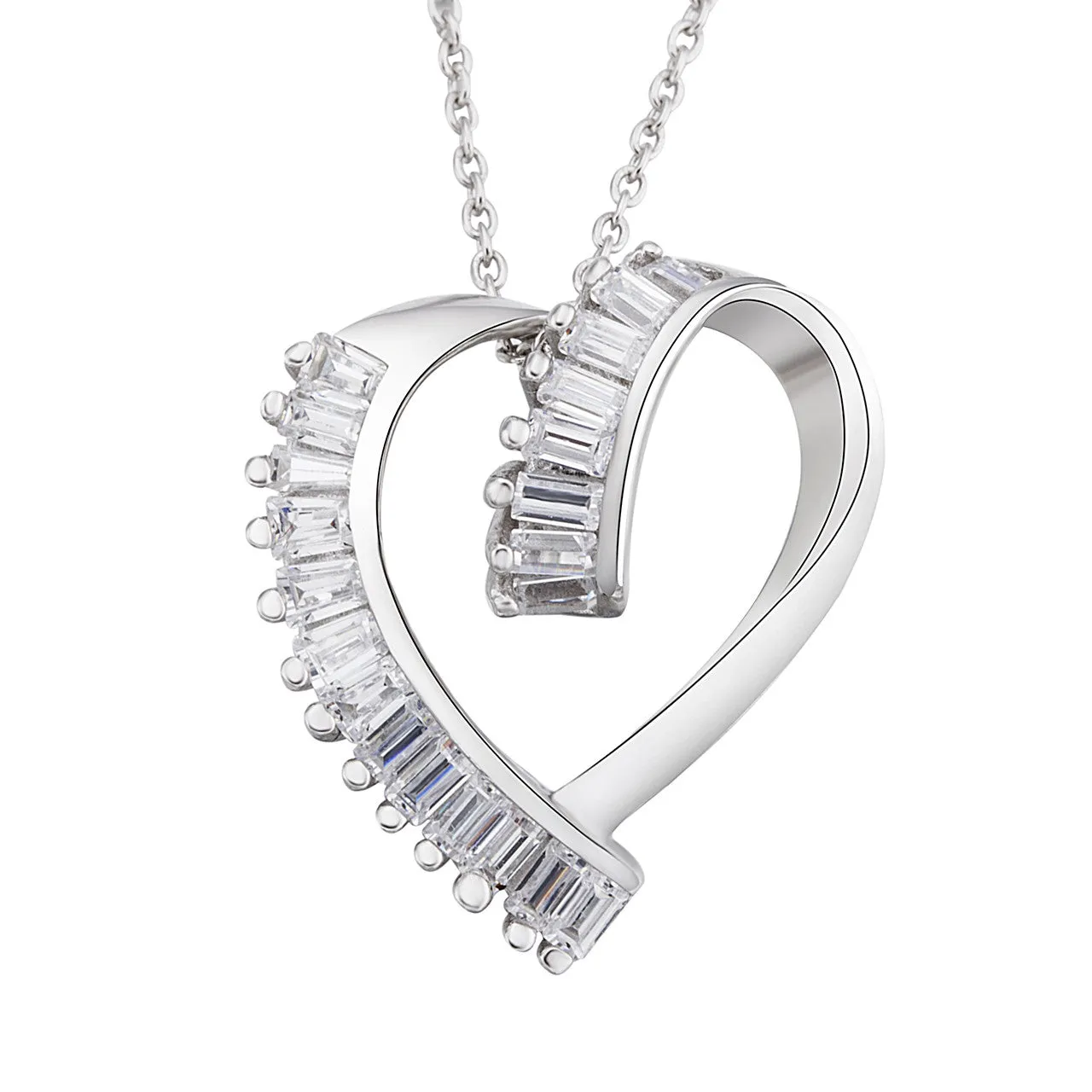 Unique Open Heart with Rectangle Crystal Inlaid Pendant Necklace
