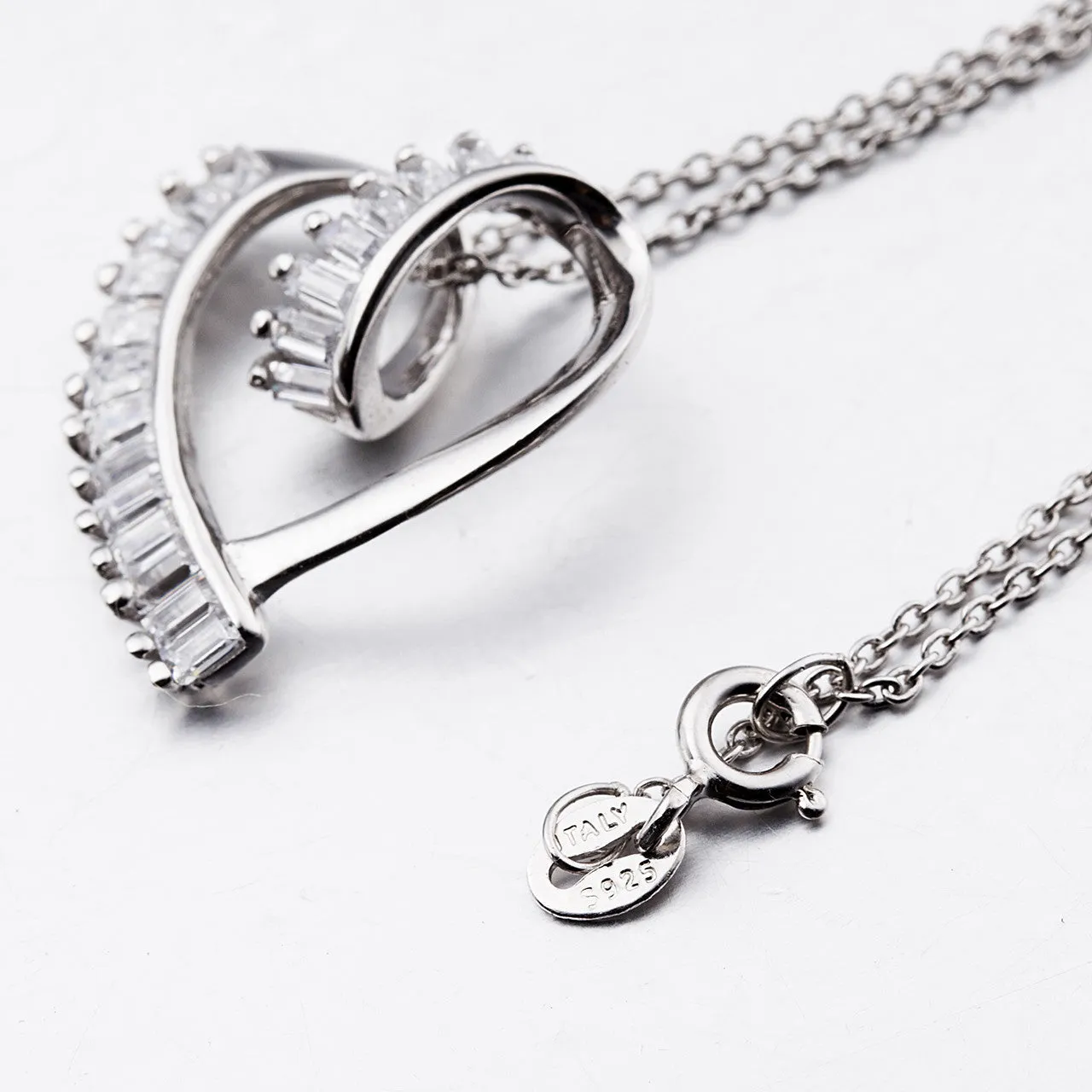 Unique Open Heart with Rectangle Crystal Inlaid Pendant Necklace