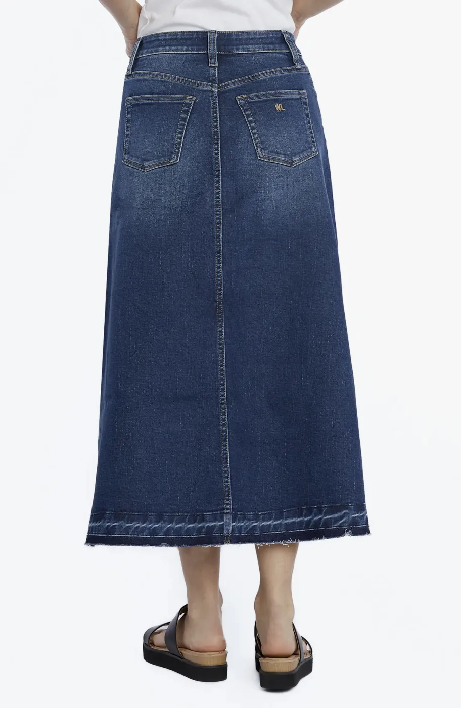 Wash Lab Selma Align Slit Front Denim Midi Skirt