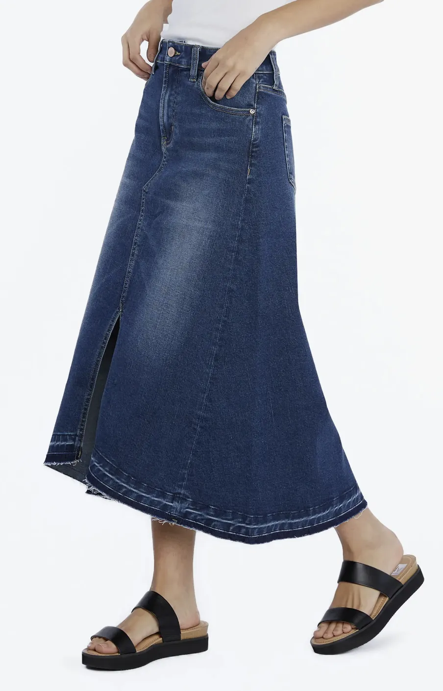 Wash Lab Selma Align Slit Front Denim Midi Skirt