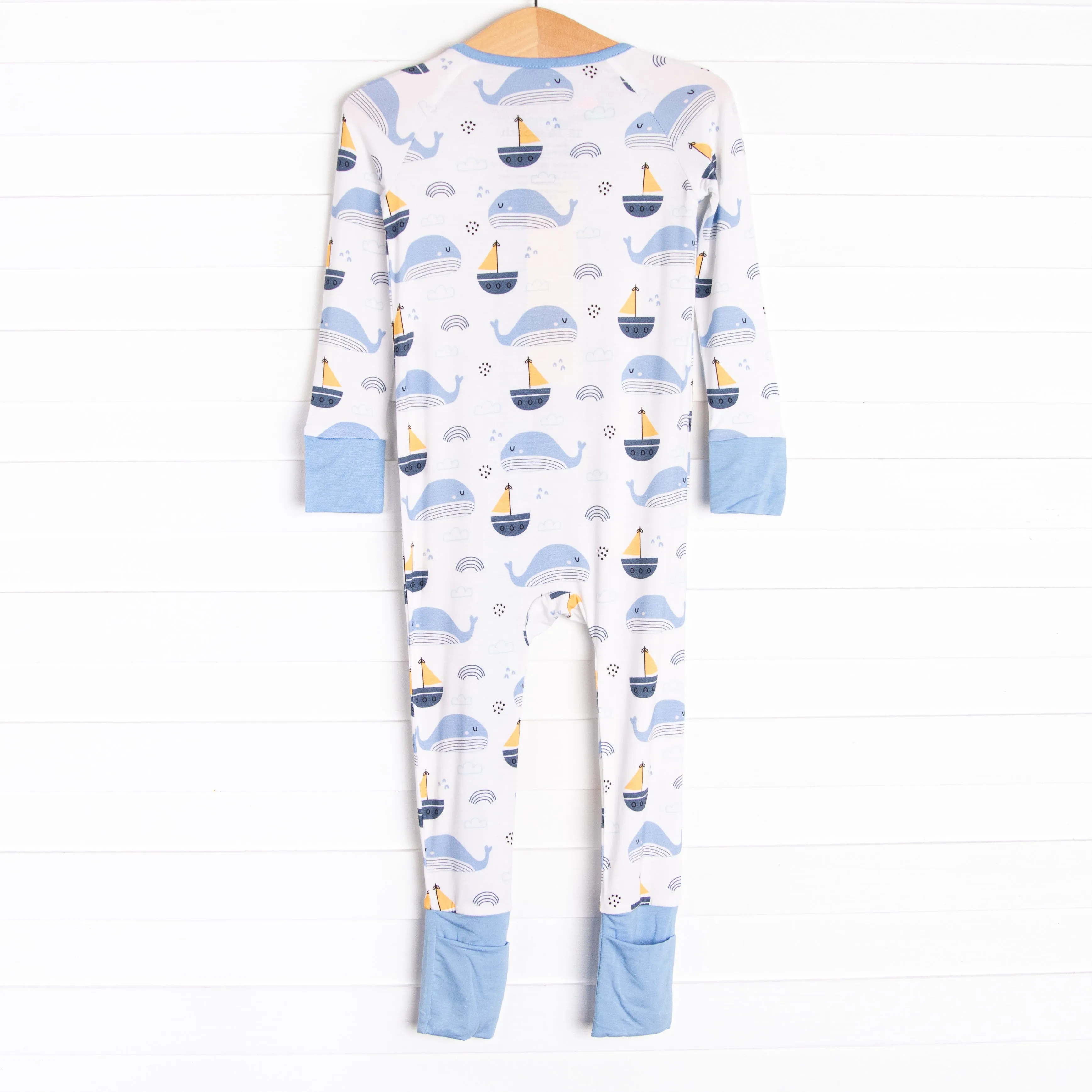 Whales and Sails Bamboo Zippy Pajama, Blue