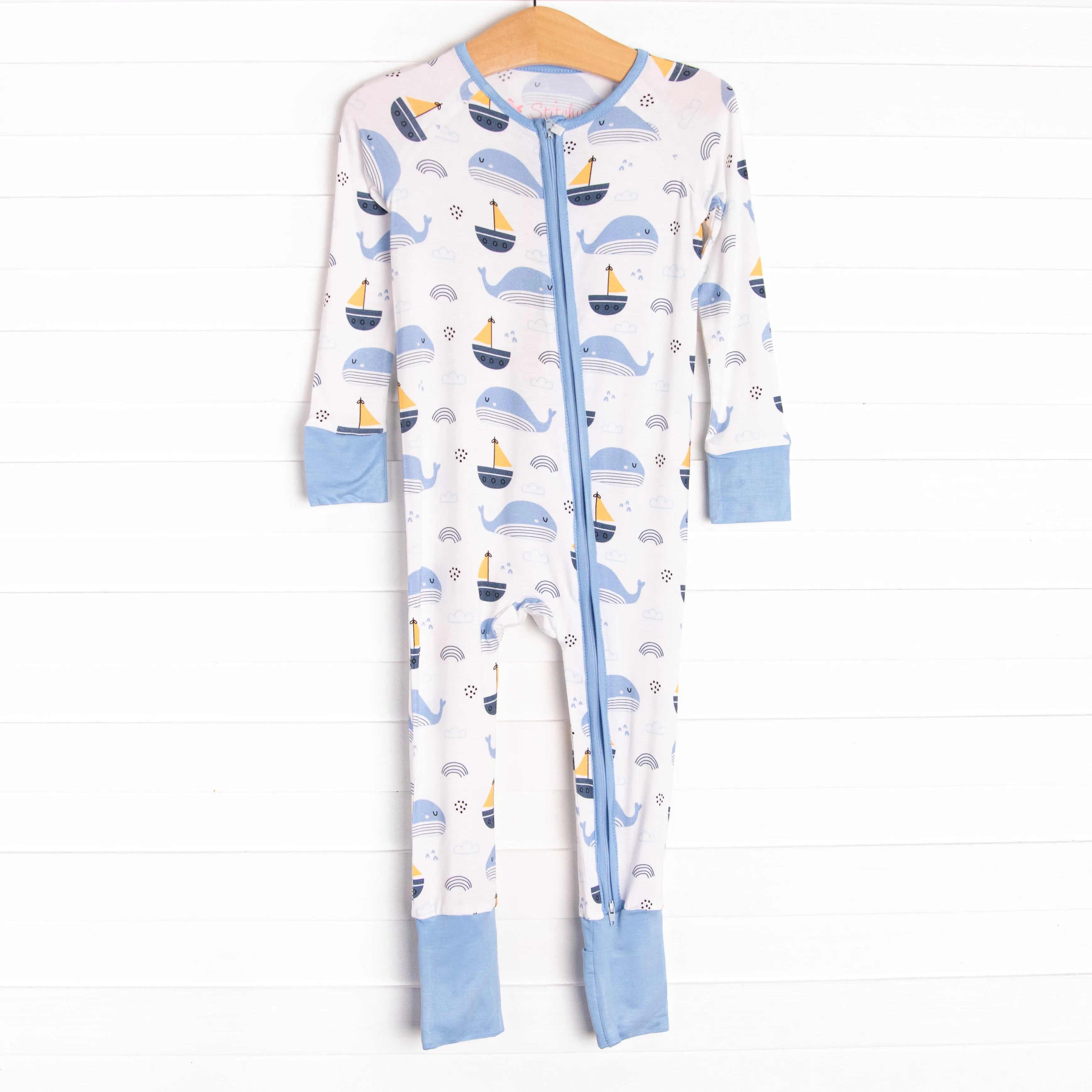 Whales and Sails Bamboo Zippy Pajama, Blue