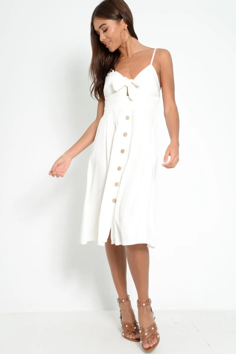 White Knot Front Button Dress - Kadia