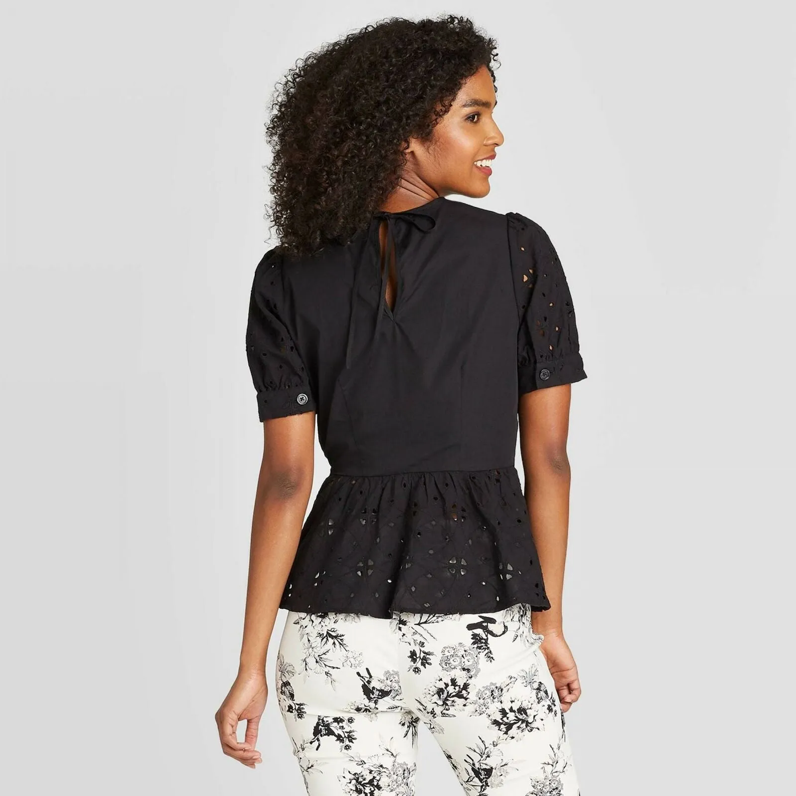 Who What Wear Women's Puff Short Sleeve Peplum Blouse