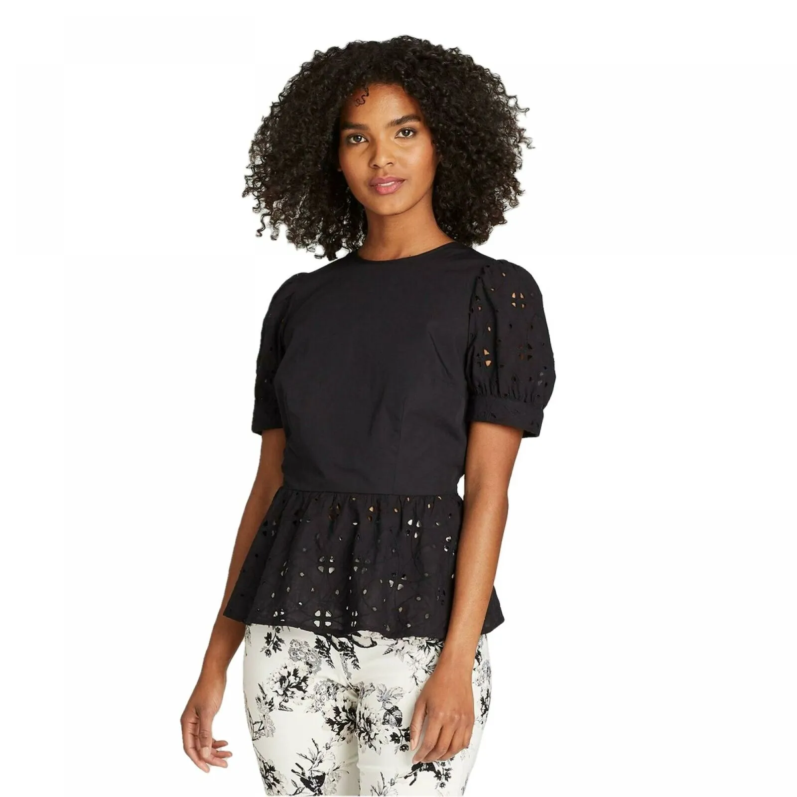 Who What Wear Women's Puff Short Sleeve Peplum Blouse