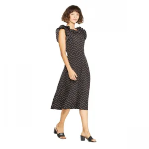 Who What Wear Women's Sleeveless Boat Neck Frill Ruffle Midi A Line Dress