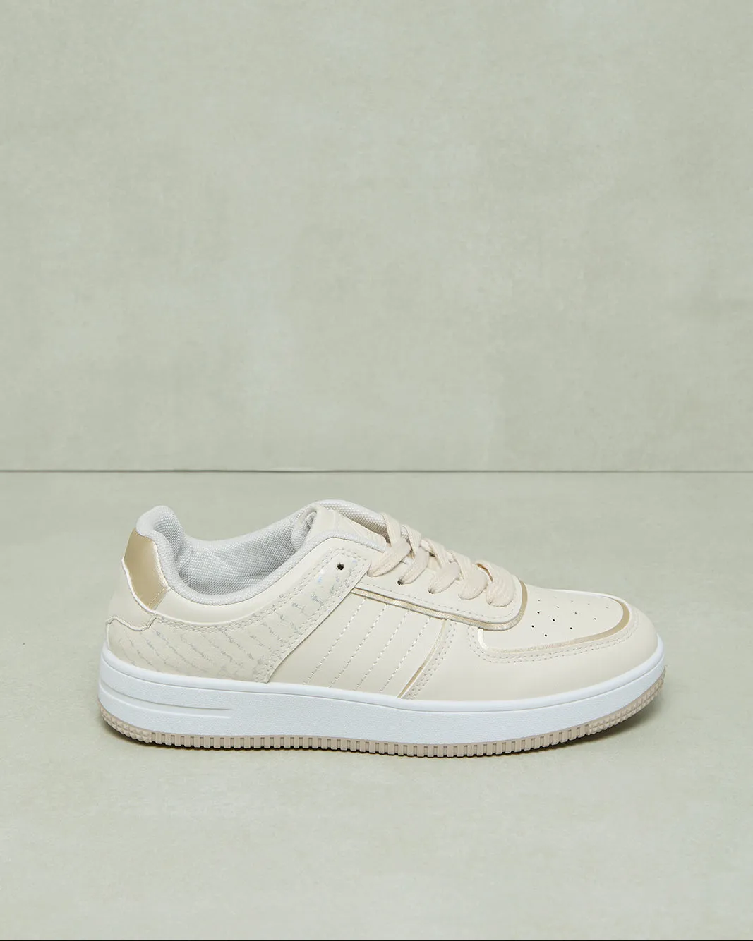 Women Beige Lace Up Sneakers