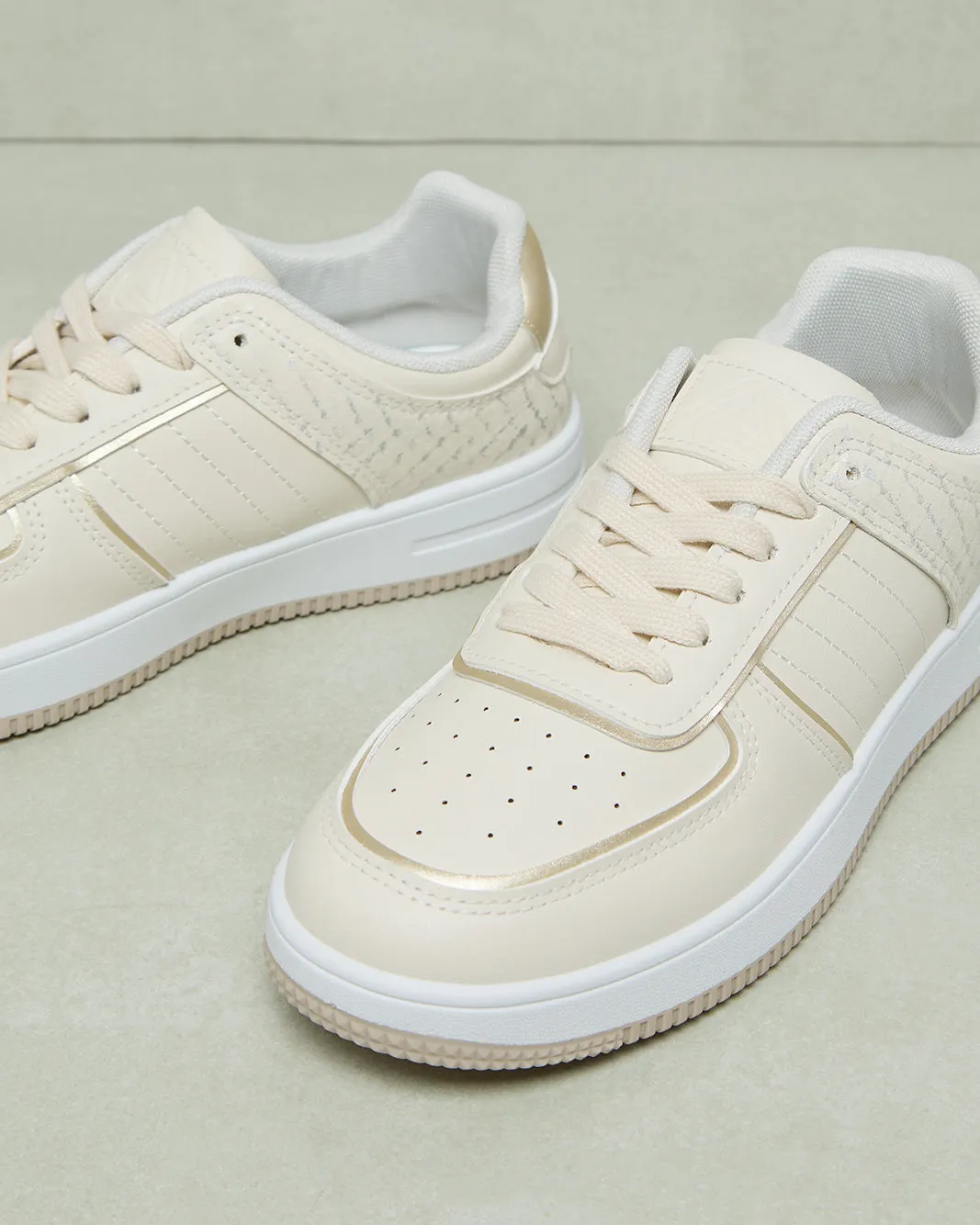 Women Beige Lace Up Sneakers