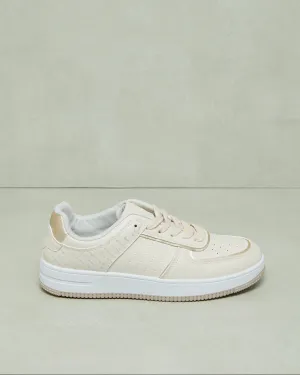 Women Beige Lace Up Sneakers