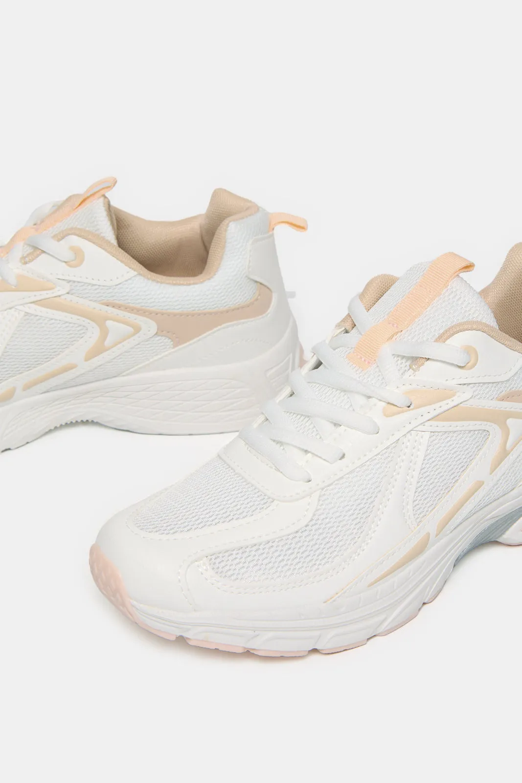Women White Lace Up Sneakers