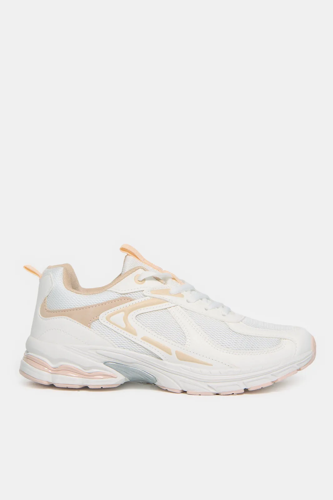 Women White Lace Up Sneakers