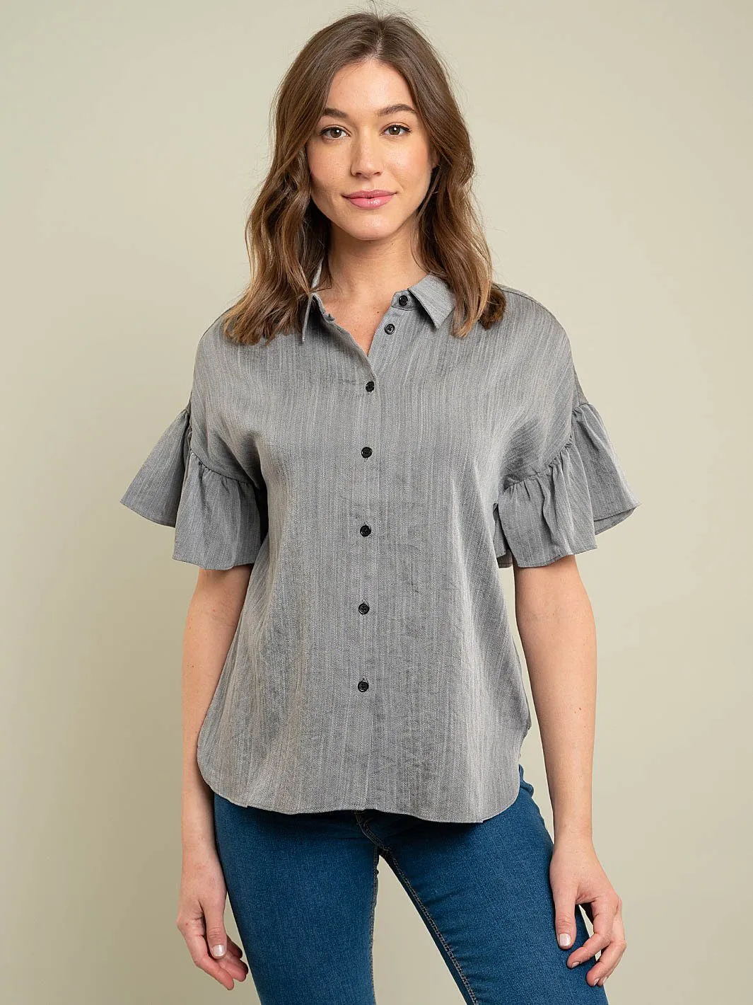 WOMEN'S SHORT SLEEVE WOVEN TOP