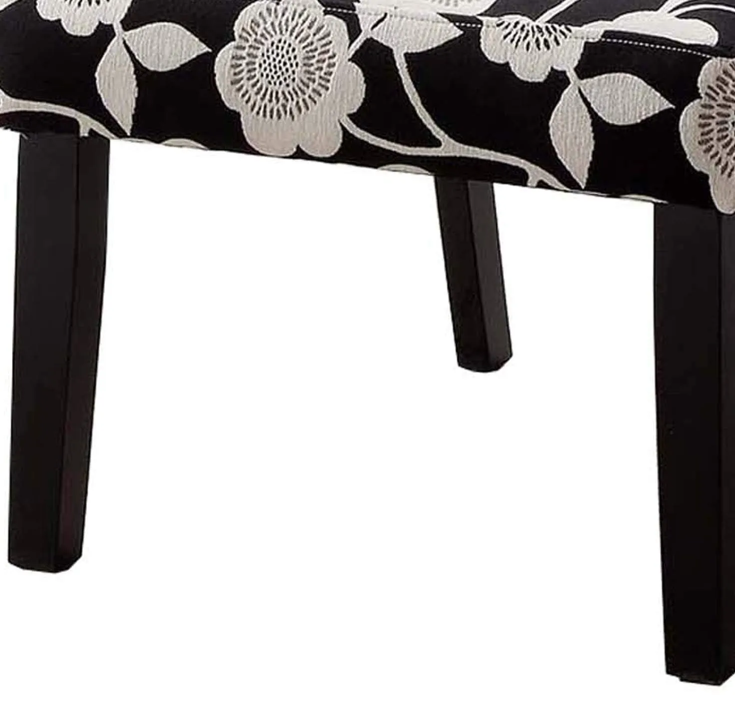Wooden Accent Chair with Floral Motif Fabric Upholstery, Black