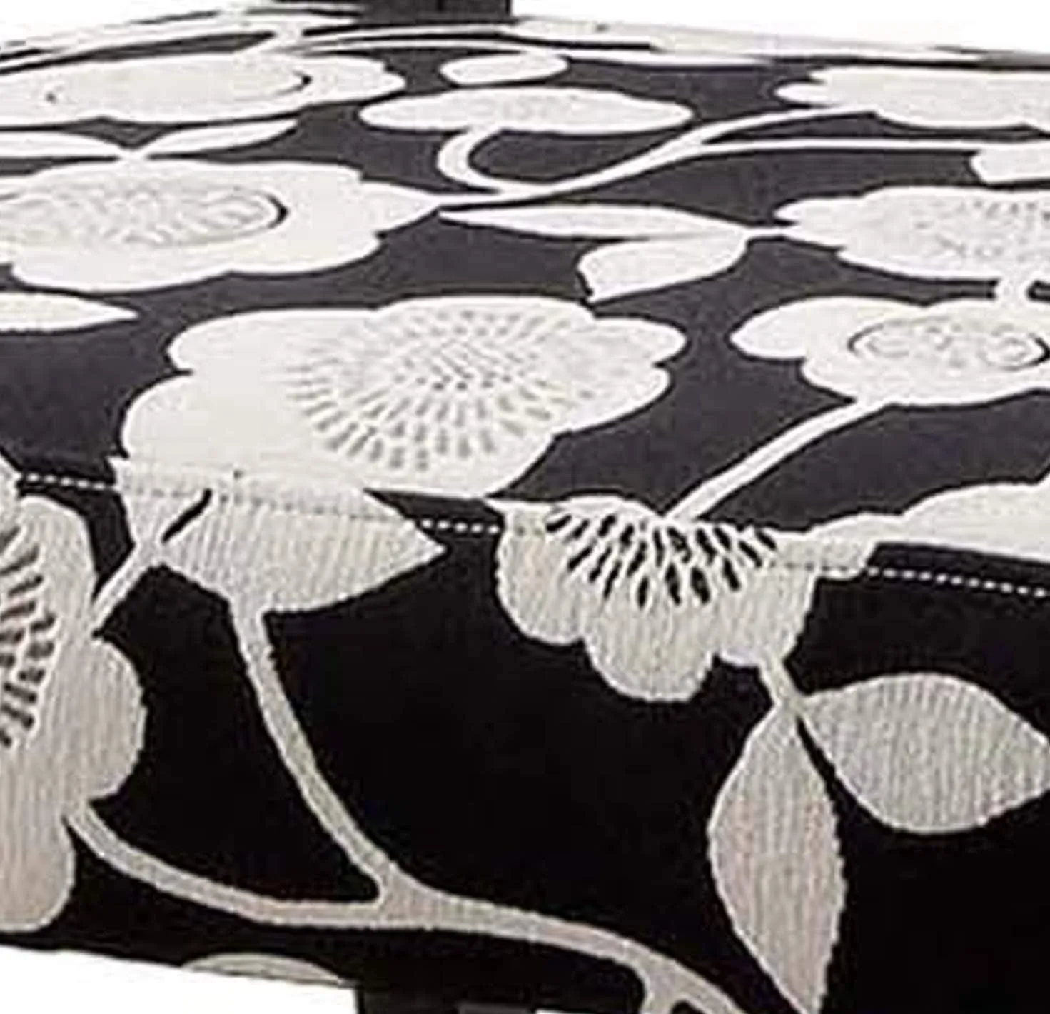 Wooden Accent Chair with Floral Motif Fabric Upholstery, Black