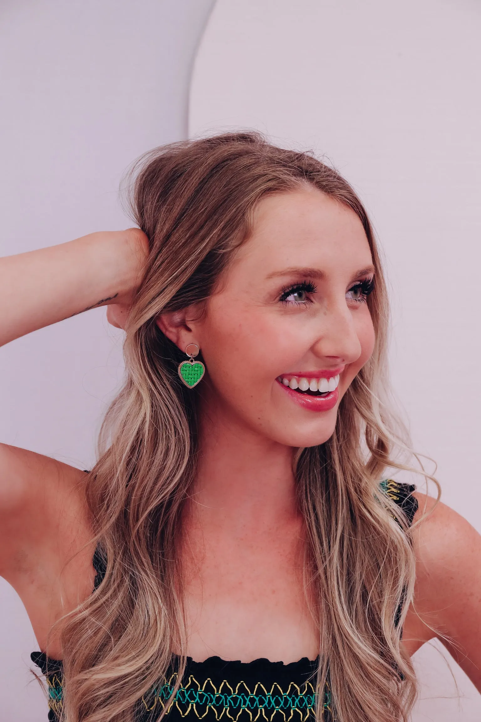 Woven Heart Drop Earrings - Green
