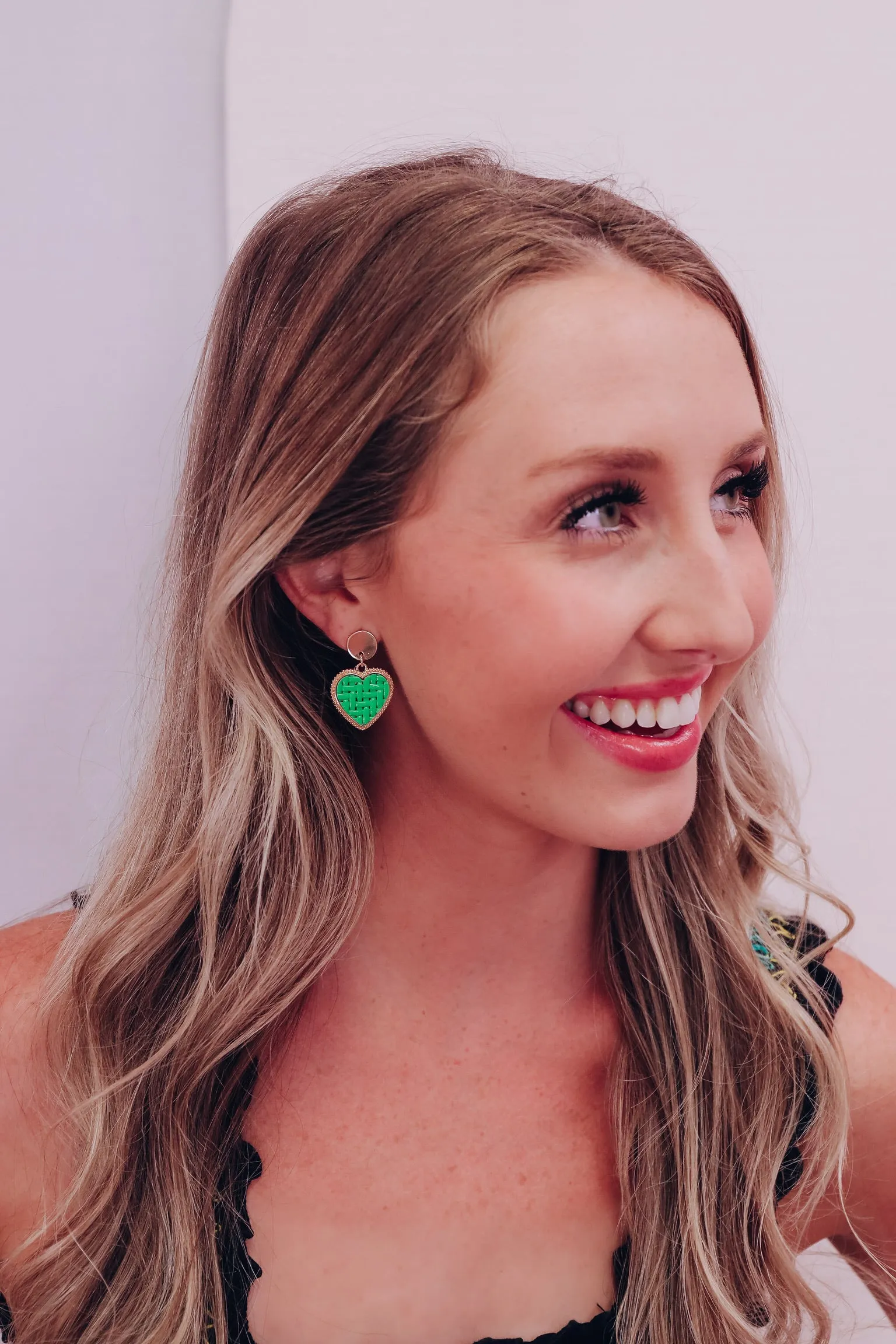 Woven Heart Drop Earrings - Green