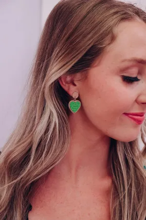 Woven Heart Drop Earrings - Green
