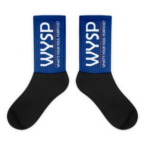 WYSP - What's Your Soul Purpose? - Bold - White - Blue & Black Foot Sublimated Socks