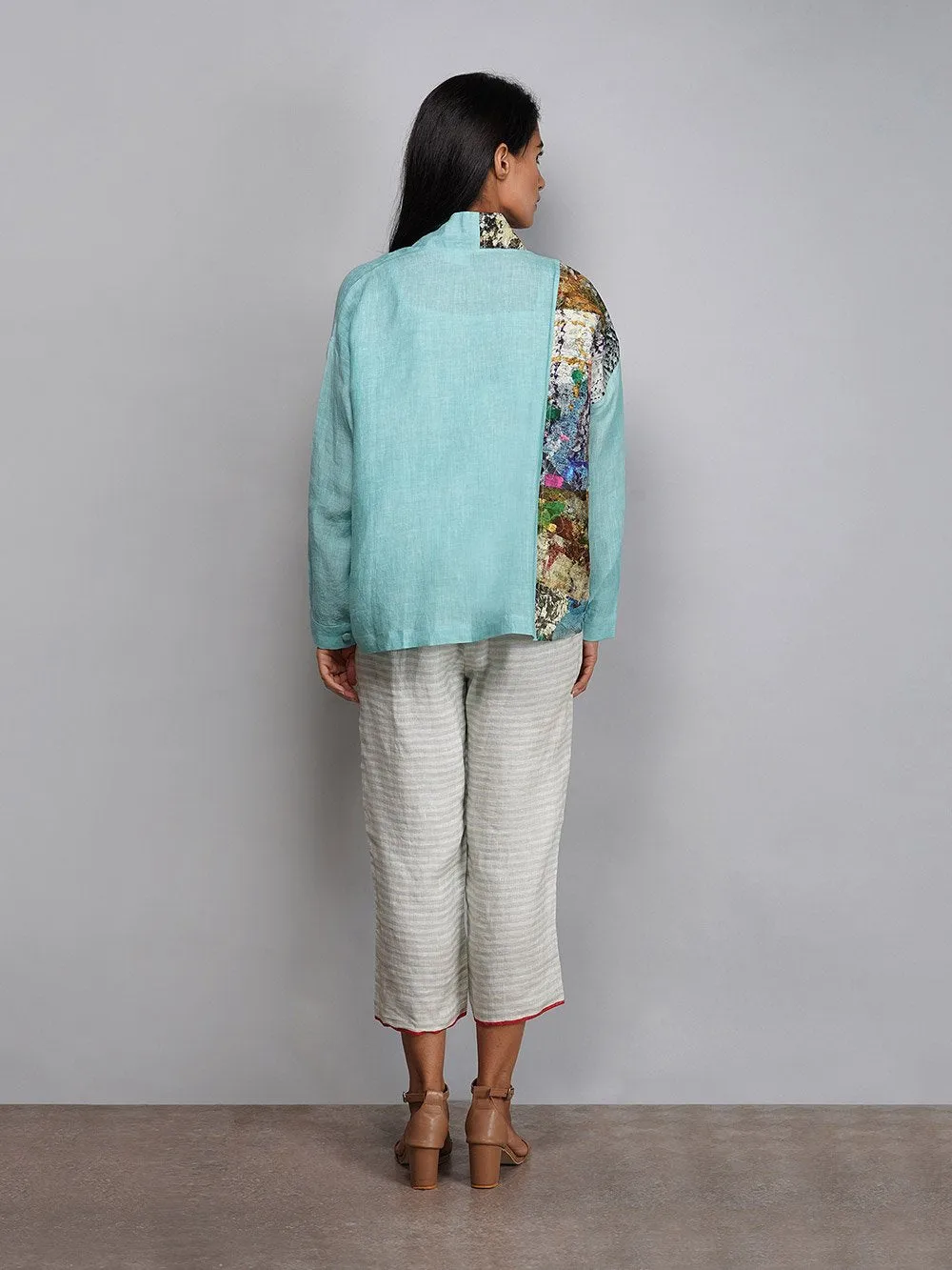Yavi   I   Half N Half Patchworked Jacket With Woven Line Top And Pant