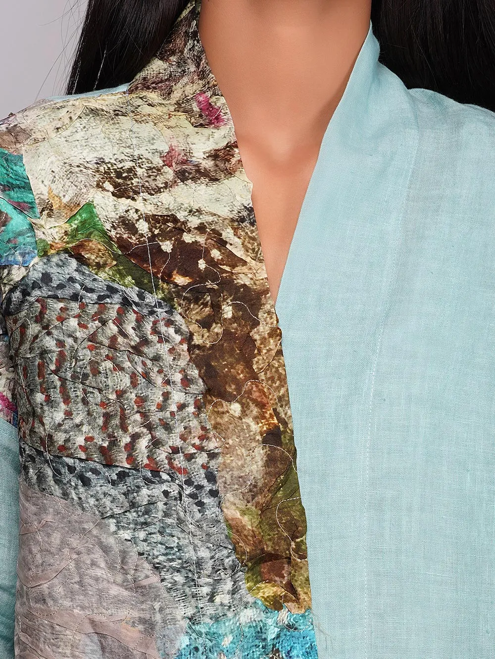 Yavi   I   Half N Half Patchworked Jacket With Woven Line Top And Pant