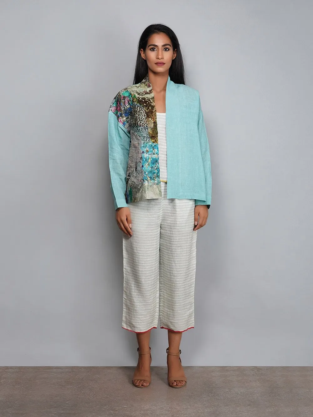 Yavi   I   Half N Half Patchworked Jacket With Woven Line Top And Pant