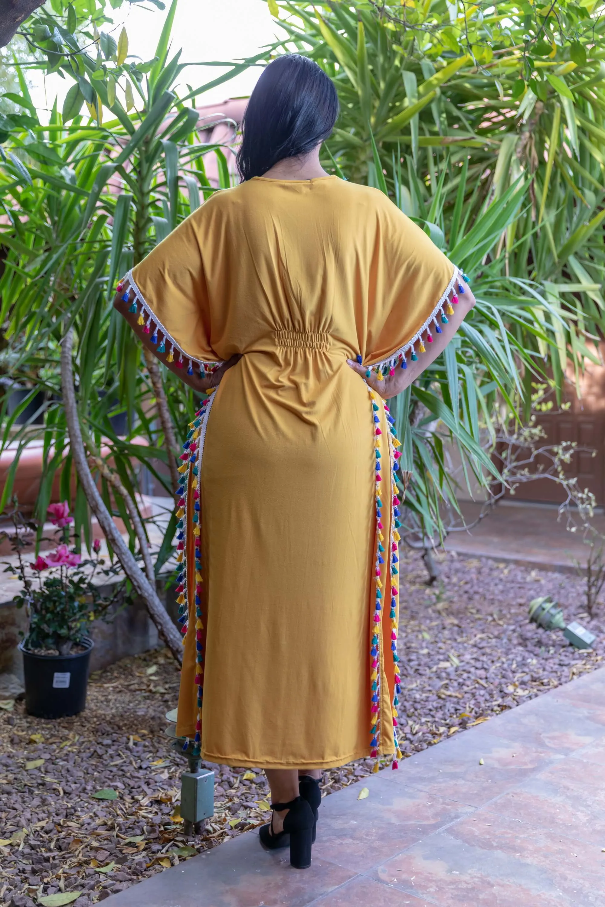 Yellow Stretchy Cotton Caftan