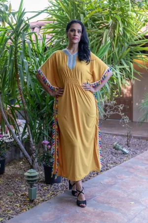 Yellow Stretchy Cotton Caftan