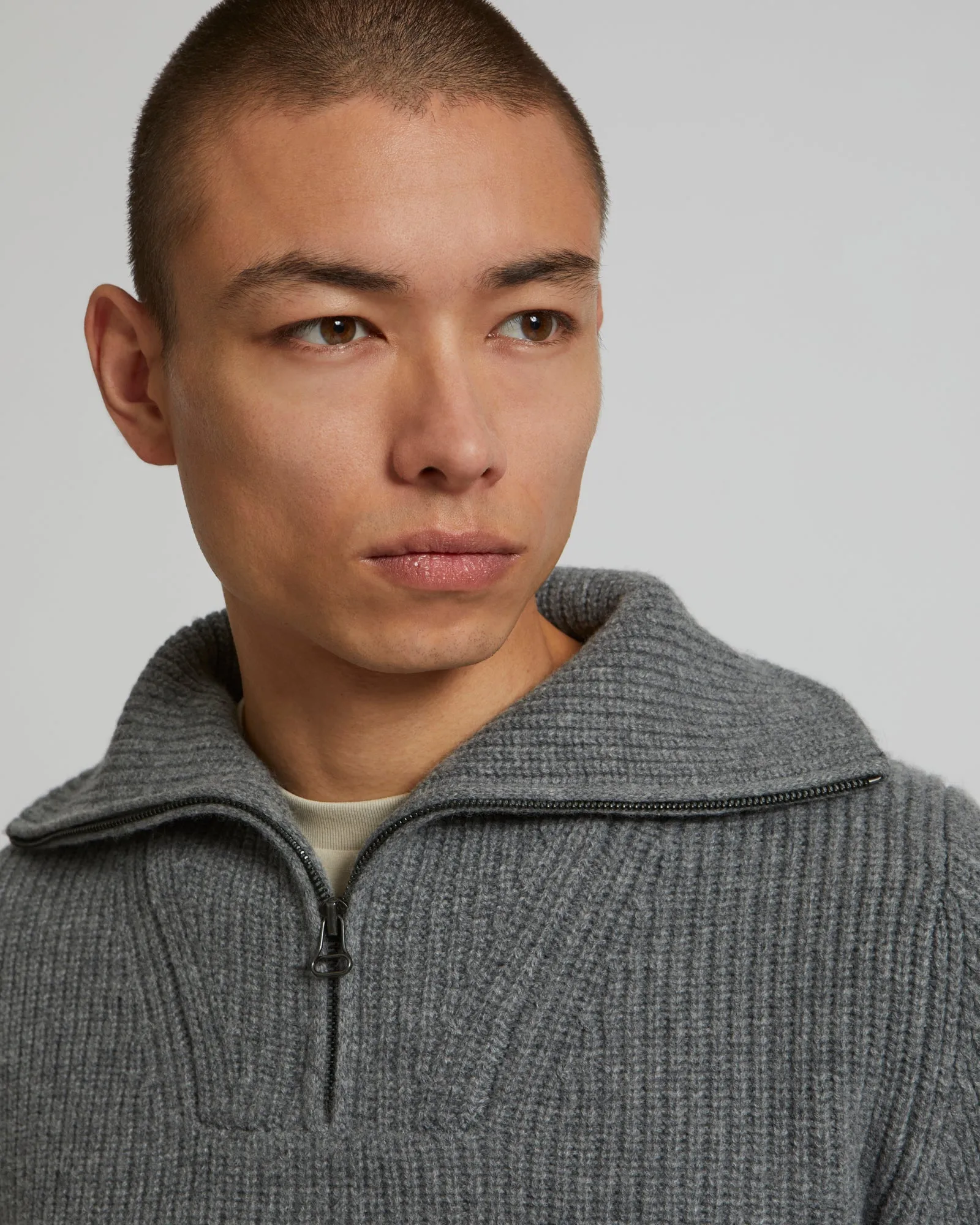 Zip-front sweater trucker collar