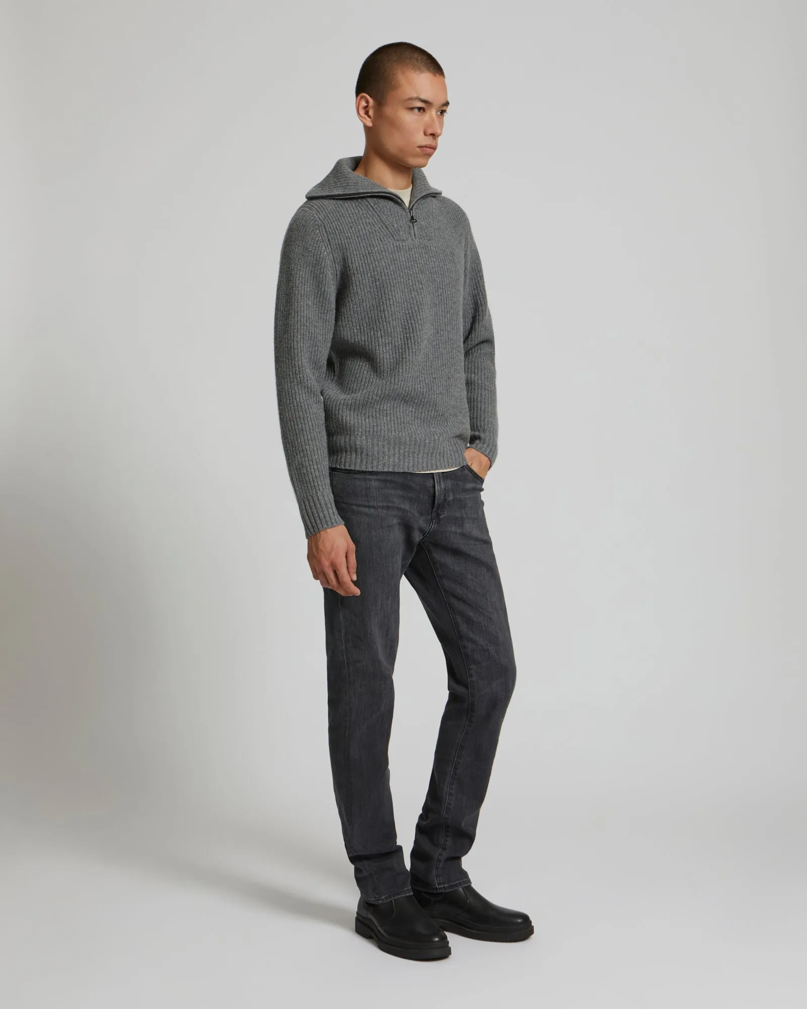 Zip-front sweater trucker collar