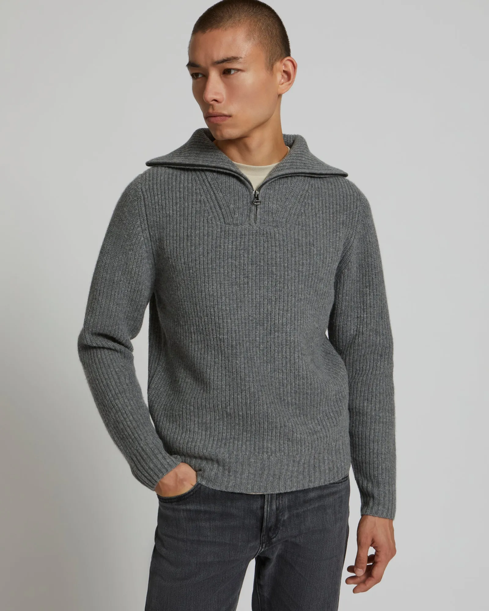 Zip-front sweater trucker collar