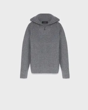 Zip-front sweater trucker collar